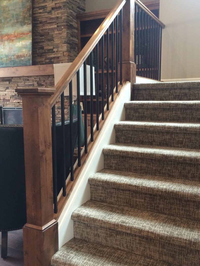 staircase in home with Cascade supplied stair rail and balusters